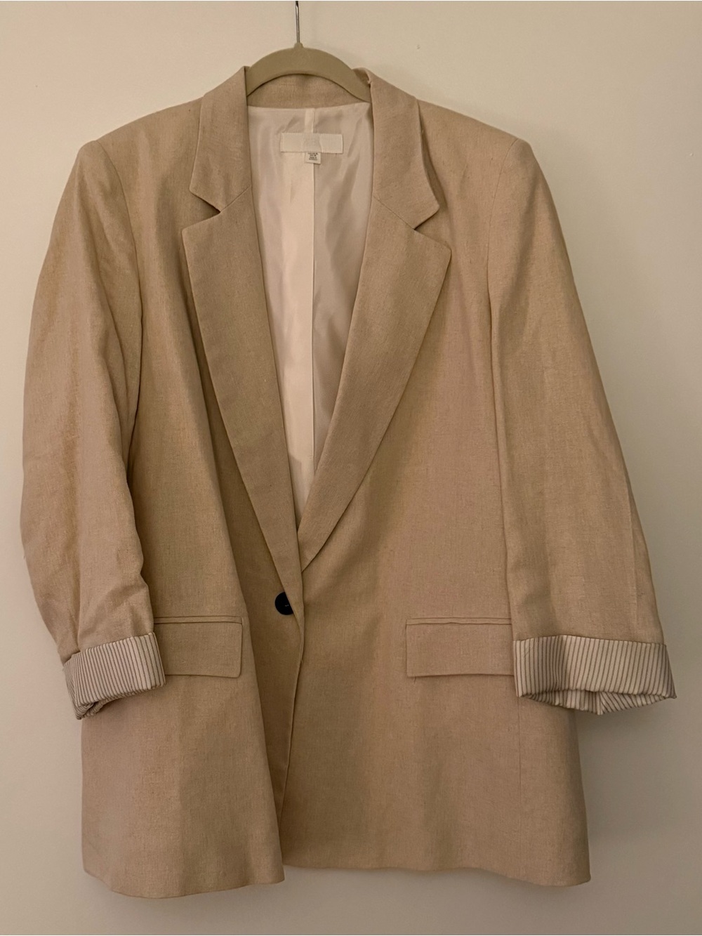 Zara Beige Single-Button Linen-Blend Blazer